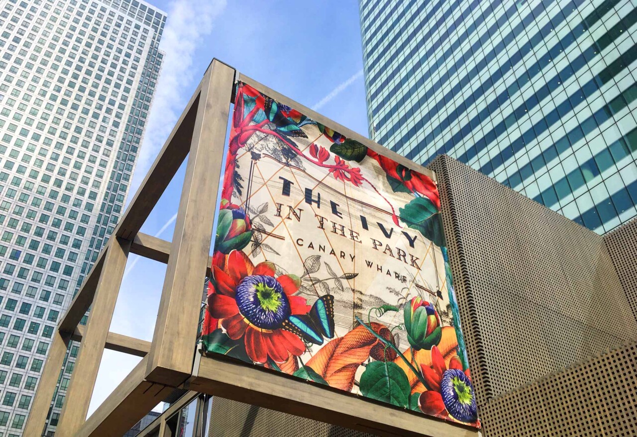 London Ivy canary wharf park external banner artwork