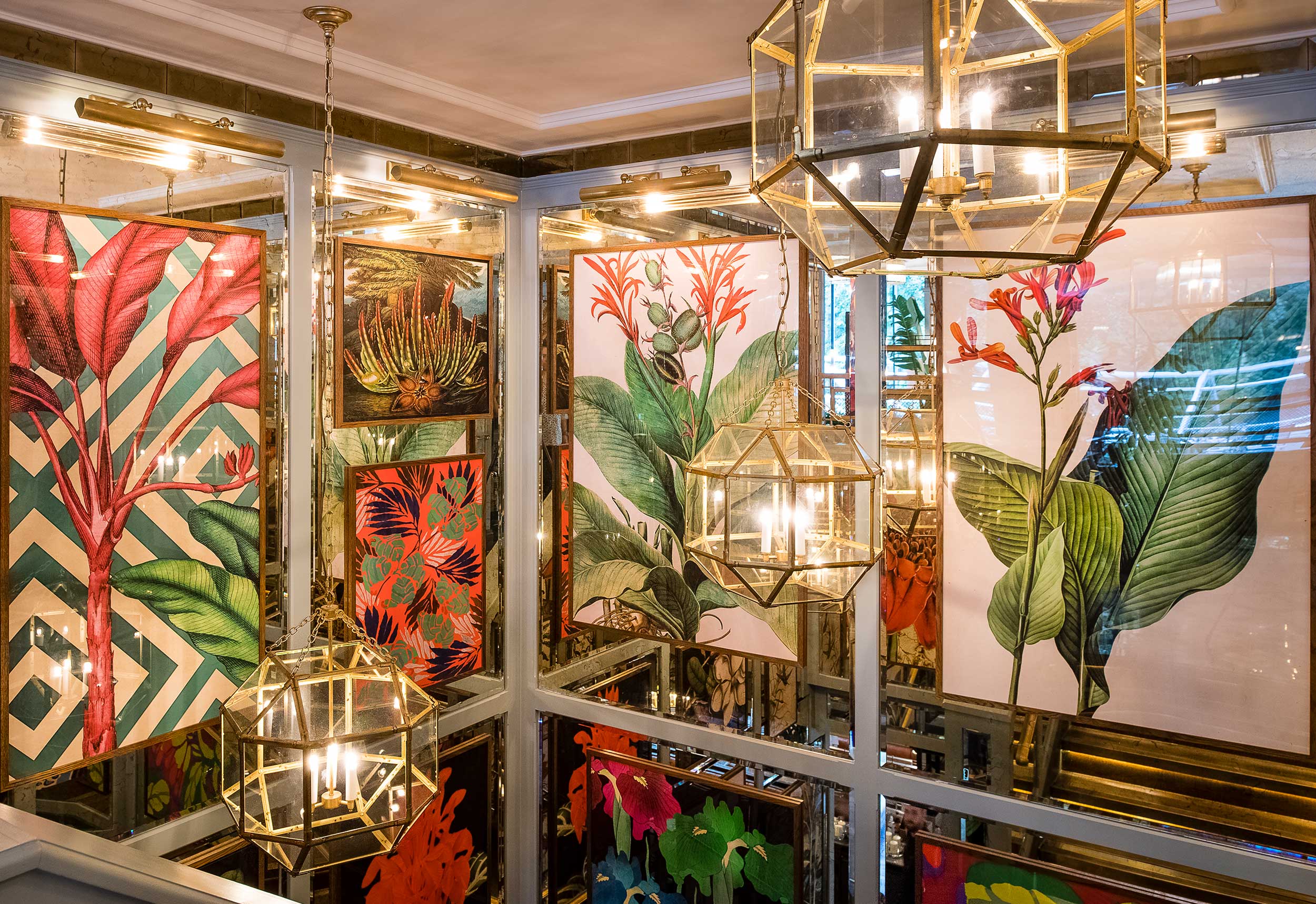 adam ellis studio design london ivy canary wharf park hoarding artwork restaurant stairs mirror framed