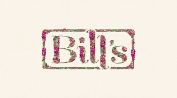 The new logo for Bill's has been altered here to contain a collage of spring botanicals. The flowers make up the shape of the new logo and contain pink wisteria, pink magnolia, green leaves and small cream flower heads.