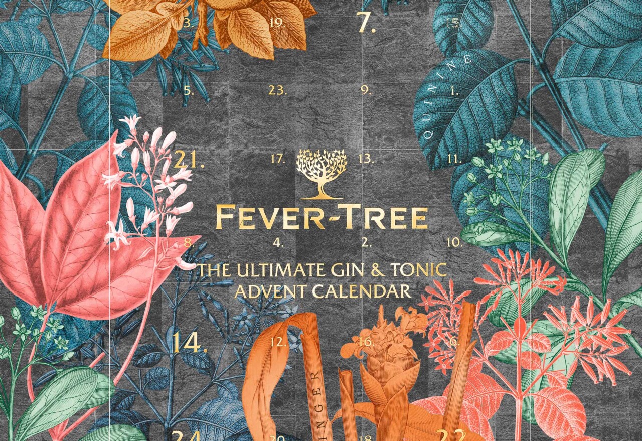 Artwork proof of our Fever-Tree advent calendar design. The logo sits amongst ingredients of their premium mixers.