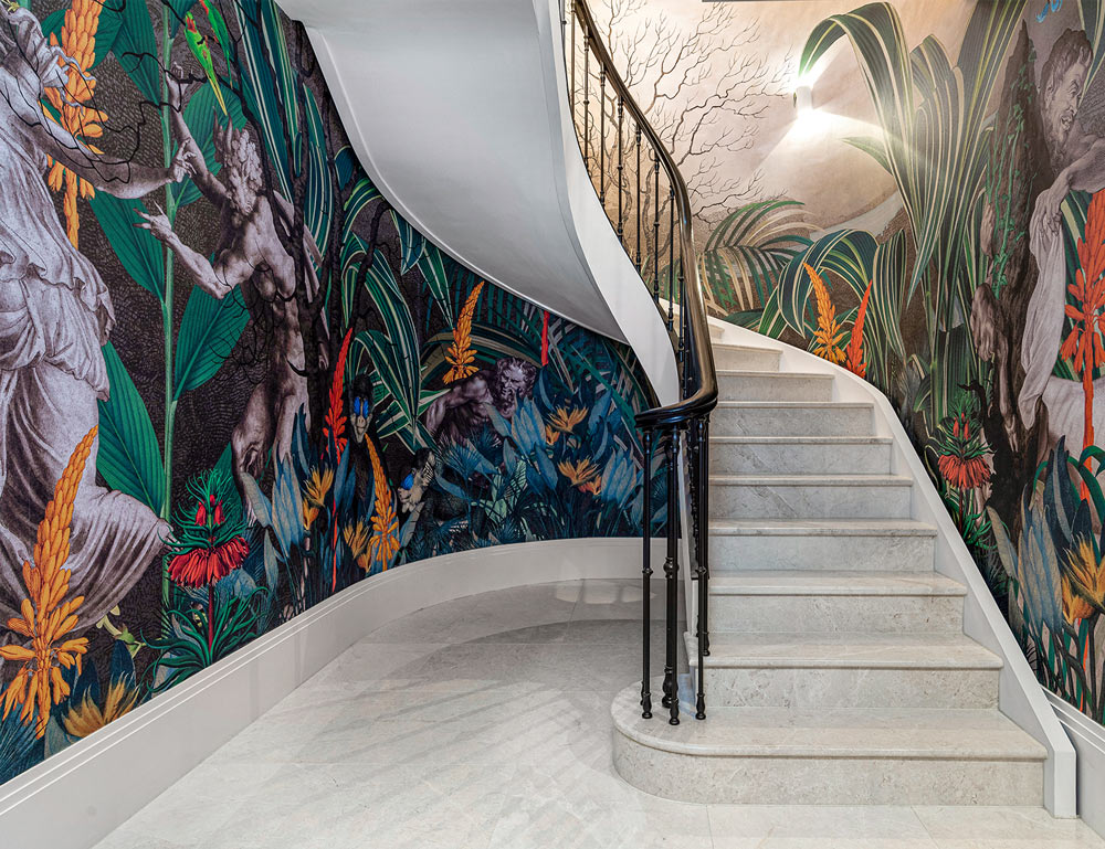 Bespoke Dante inferno wallpaper created specifically for this grand staircase