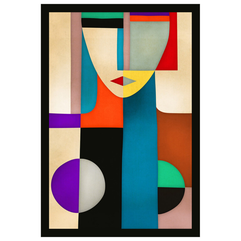 Constructivist inspired nude woman made from blocks of colour