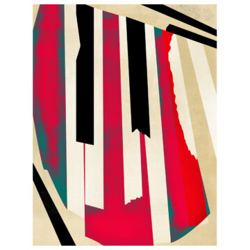 Piano keys abstracted with block colour and textures in this composition