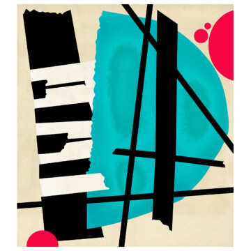 Piano keys abstracted with block colour and textures in this composition