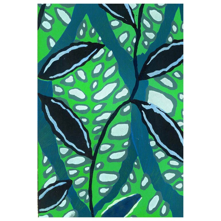 Blue and green leaf pattern design inspired by E.A. Seguy