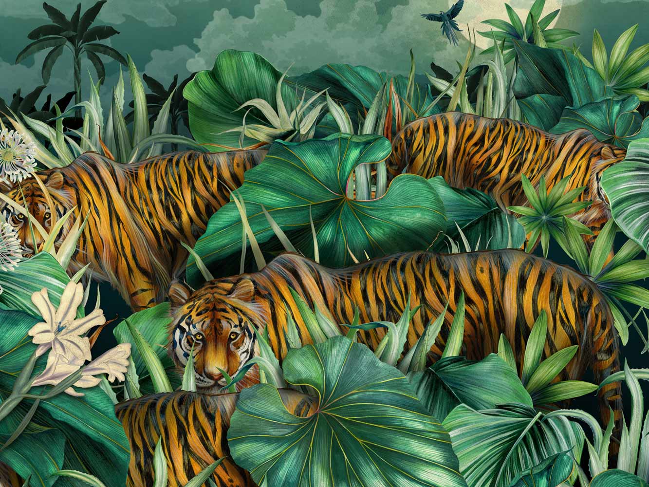 Hunting tiger wallpaper design