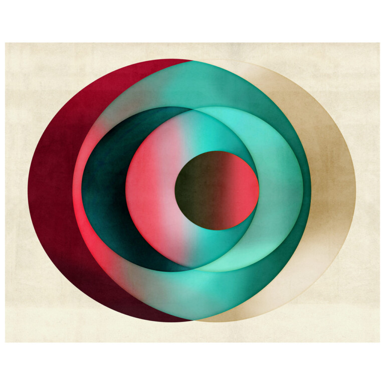 Circulus design consisting of overlapping spheres in vivid pinks and teal