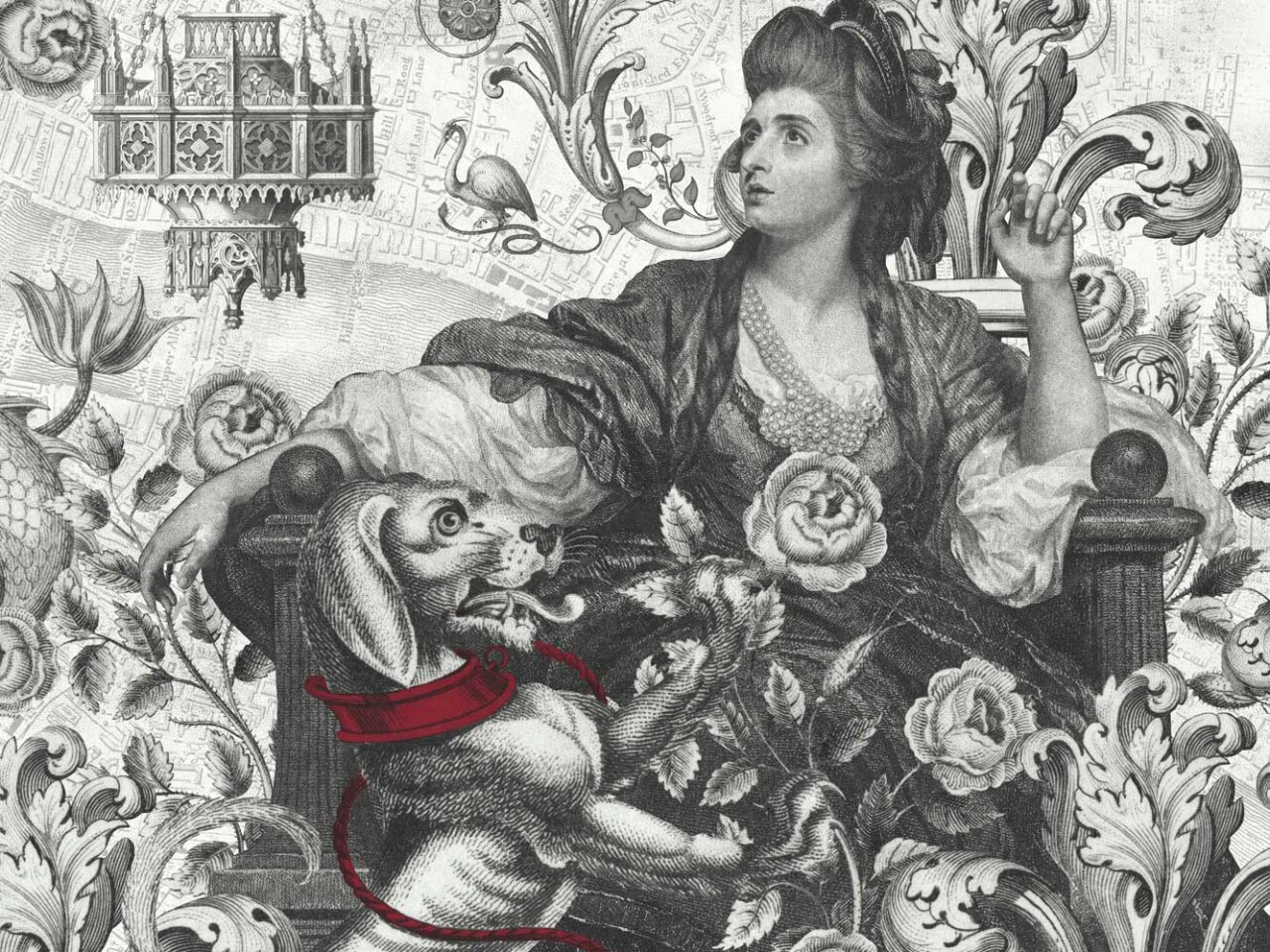 Detailed section of the regency beau monde wallpaper design featuring the famous british actress Mrs Siddons