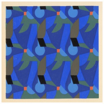 Print 2 from our kaleidoscope set. This piece consists of a patterned shape of blue, grey, black and details of orange