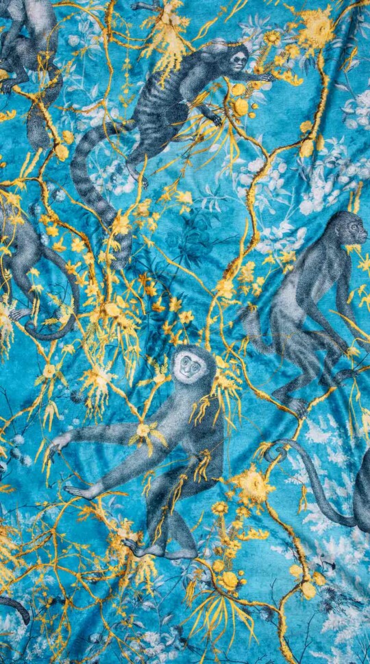 rippled Cerulean Primates design printed to our fabric base