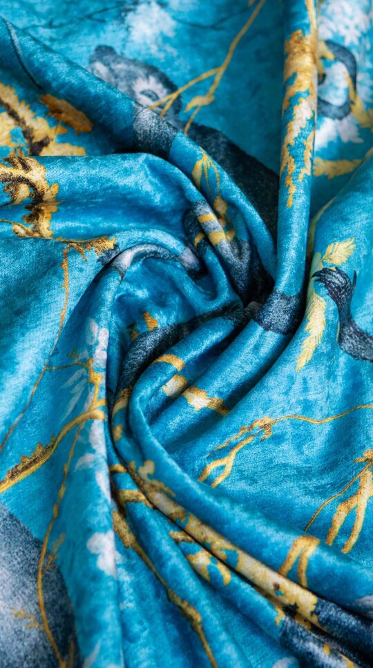 Cerulean Primates design printed to fabric with twist