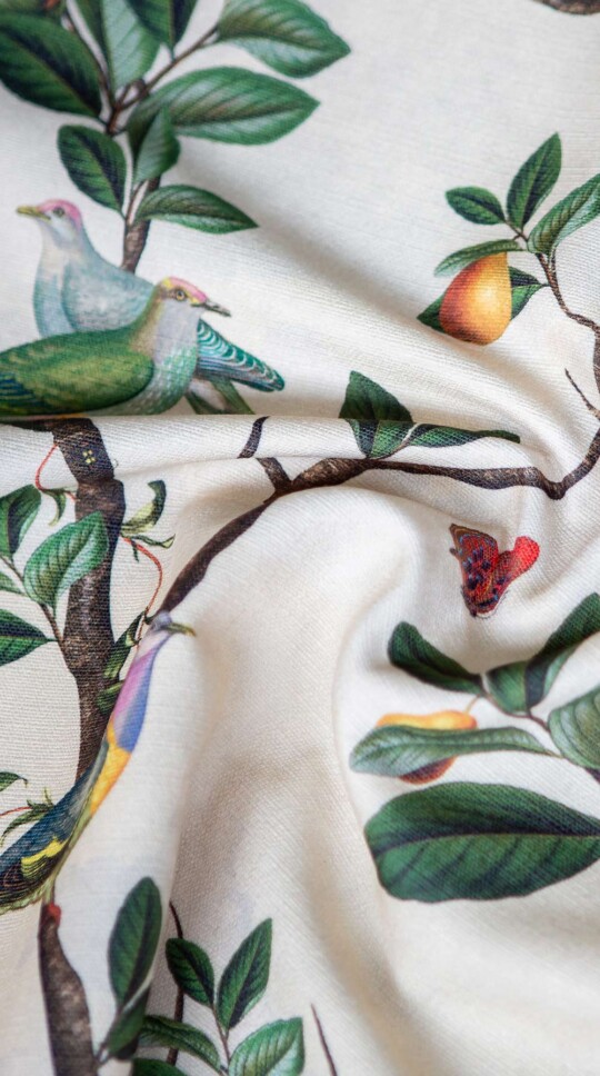 Ivory Columbidae design printed to fabric with a twist