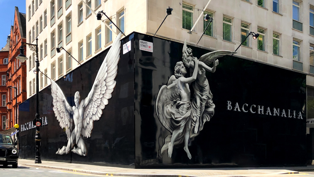 Full hoarding scheme at Bacchanalia in Mayfair, London
