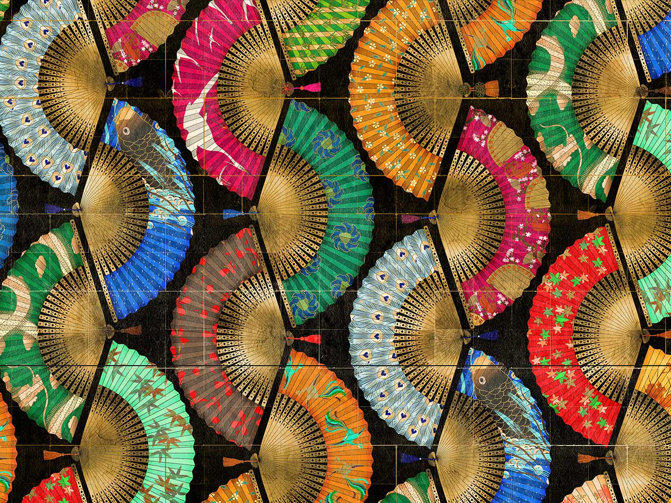 Sensu Fan repeat pattern with decorative details