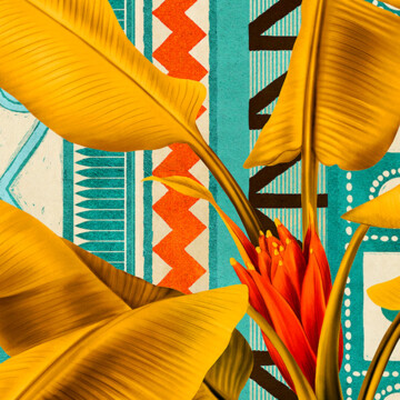 Tribal leaf design cropped into the detail of the hand painted palm and pattern background