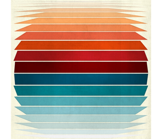 Gradient from red warm tones to cool colours representing a sun on the sea at dawn and dusk
