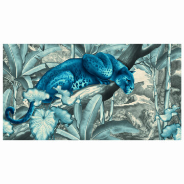 Leopard in blue colourway, prowling the tropical undergrowth