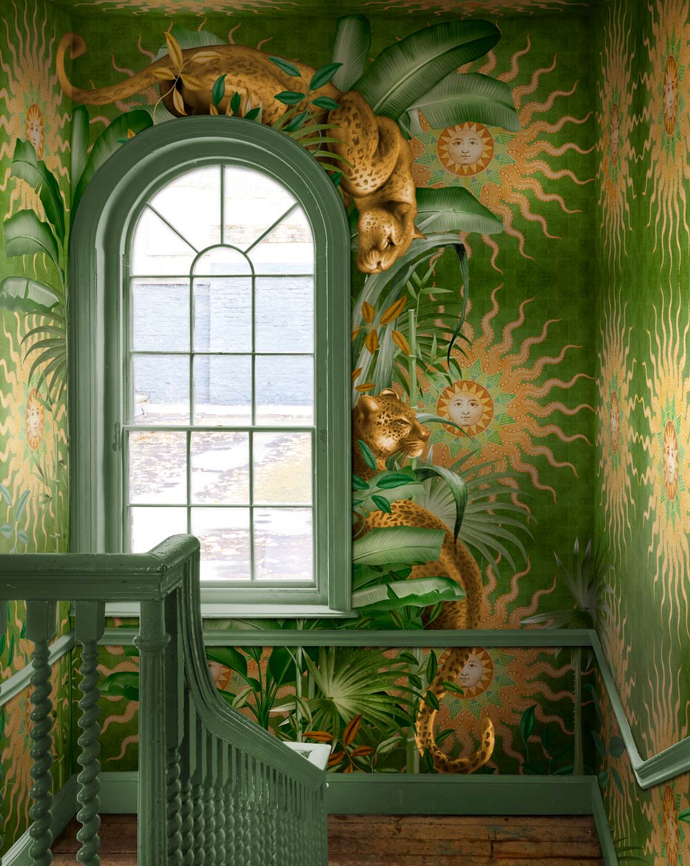 Bespoke Solis wallpaper in stairway