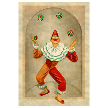 circus juggler stepping out of the framed background
