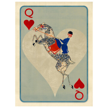 Dressage horse and rider on a Queen of Hearts playing card