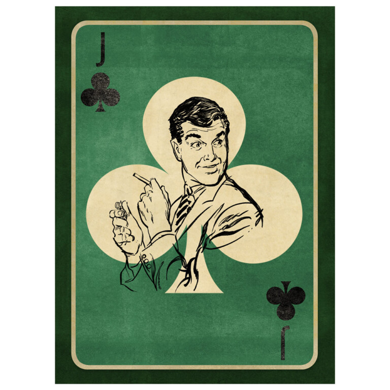 Gentleman smoking a cigar on the jack of clubs