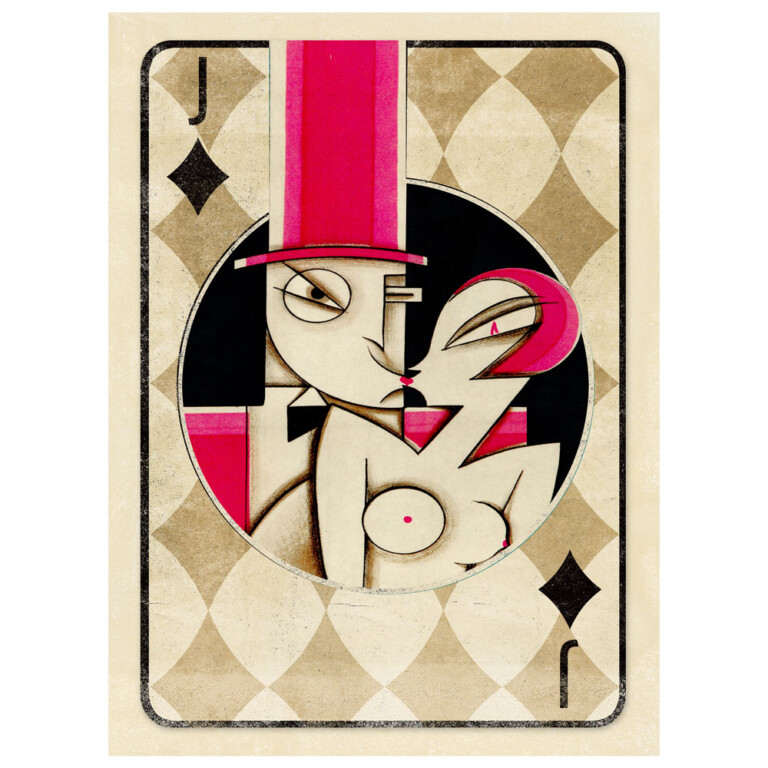 Amorous couple centred in the Jack of diamonds playing card