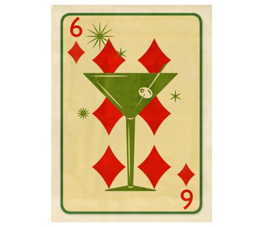 Martini glass six of diamonds playing card