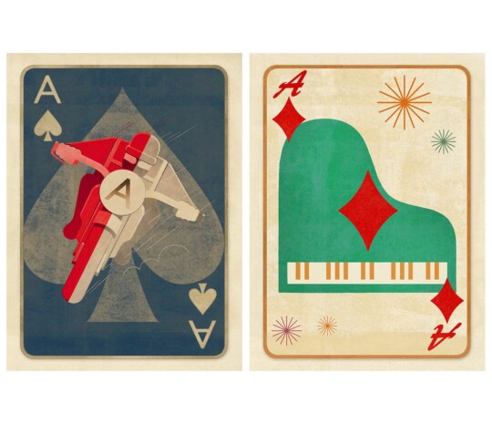 motorbike and piano playing cards